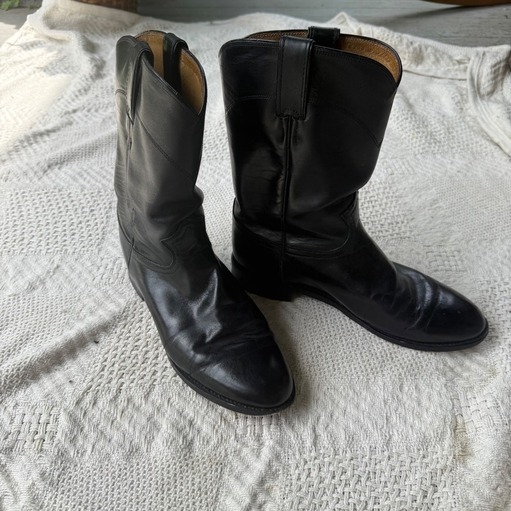 Justin Boots Mens 3133 Black Leather Western Roper Cowboy Boots Size 9D  Country